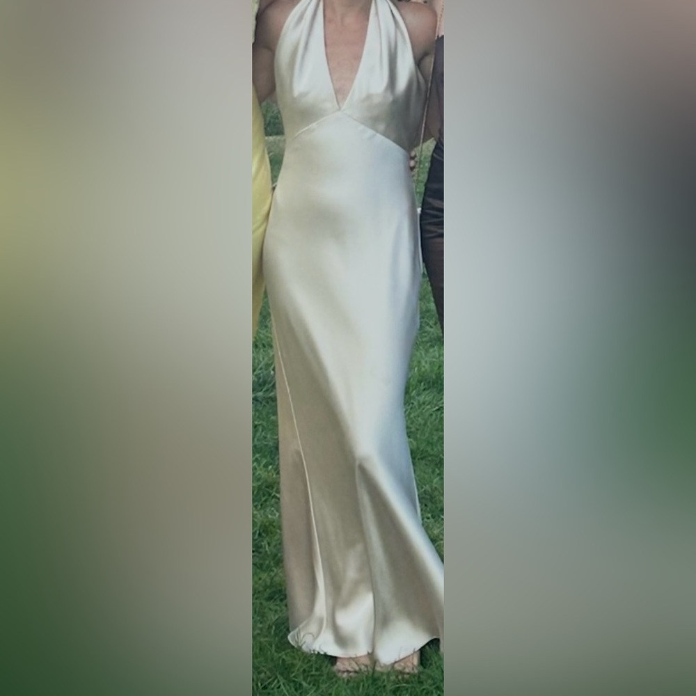 Amsale champagne halter dress